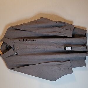 NWT Shaquille O'Neal Big Fit Grey Black Button Down Dress Shirt Sz 4XL 20 34/35